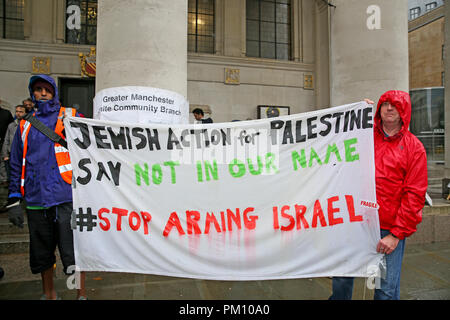 Manchester, Großbritannien. 16 Sep, 2018. Freie Rede über Palästina und Nein zu Antisemitismus Rallye in Manchester, 16. September 2018 (C) Barbara Cook/Alamy Live News Credit: Barbara Koch/Alamy leben Nachrichten Stockfoto