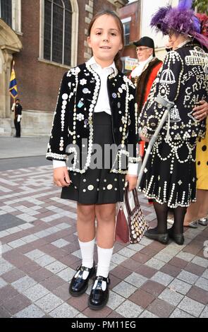 London, Großbritannien. 16 Sep, 2018. Der 20. Jahrestag der jährlichen Pearly Könige und Königinnen Erntefest, Guildhall Yard, London.UK Credit: michael Melia/Alamy leben Nachrichten Stockfoto