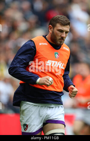 Coventry, Großbritannien. 16. September 2018. Harry Wells von Leicester Tigers erwärmt sich während der gallagher Premiership Rugby Union Übereinstimmung zwischen Wespen und Leicester Tigers rfc. Phil Hutchinson/Alamy leben Nachrichten Stockfoto