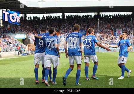 Bochum, Deutschland. 16 Sep, 2018. firo: 16.09.2018, Fußball, 2.Bundesliga, Saison 2018/2019 VfL Bochum - FC Ingolstadt, goaljubel, Jubel, Freude, Anthony LOSILLA, VfL Bochum, ganze Zahl, | Nutzung der weltweiten Kredit: dpa/Alamy leben Nachrichten Stockfoto