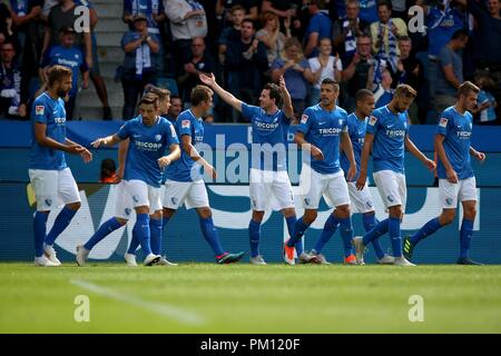 Bochum, Deutschland. 16 Sep, 2018. firo: 16.09.2018, Fußball, 2.Bundesliga, Saison 2018/2019 VfL Bochum - FC Ingolstadt, goaljubel, Jubel, Freude, Robbie KRUSE, VfL Bochum, ganze Zahl, | Verwendung der weltweiten Kredit: dpa/Alamy leben Nachrichten Stockfoto