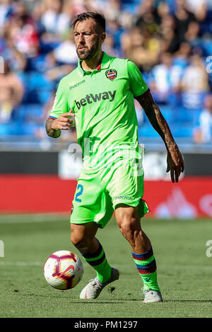 Barcelona, Spanien. 16. September 2018. Cornella-El Prat, Cornella de Llobregat, Barcelona, Spanien; La Liga Fußball, Espanyol gegen Levante UD; Antonio Luna von Levante UD mit der Kugel Credit: UKKO Images/Alamy leben Nachrichten Stockfoto