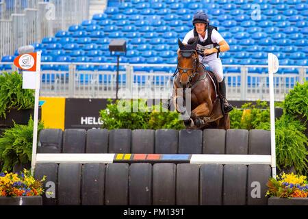 North Carolina, USA. 15 Sep, 2018. Tom McEwen reiten Toledo de Kerser. GBR letzten Zaun. Cross Country. Eventing. Tag 5. World Equestrian Games. WEG 2018 Tryon. North Carolina. USA. 15.09.2018. Credit: Sport in Bildern/Alamy leben Nachrichten Stockfoto