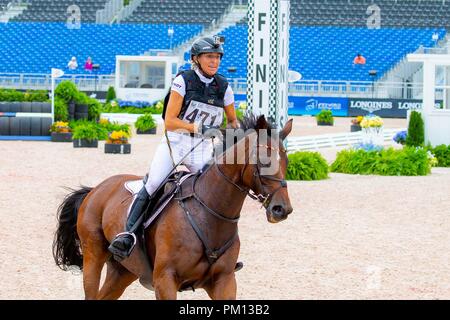 North Carolina, USA. 15 Sep, 2018. Ingrid Klimke reiten SAP Hale Bob ALT. GER. Finish Line. Cross Country. Eventing. Tag 5. World Equestrian Games. WEG 2018 Tryon. North Carolina. USA. 15.09.2018. Credit: Sport in Bildern/Alamy leben Nachrichten Stockfoto