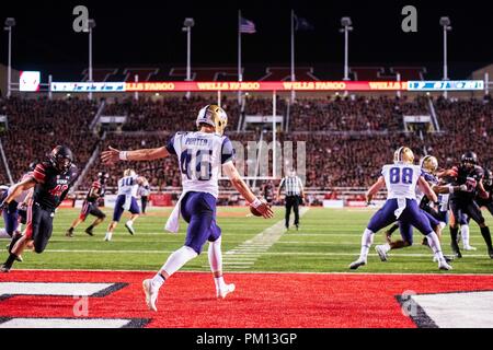 Utah, USA. 15 Sep, 2018. Washington Huskies Börsenspekulant Rennen Porter (46) während der NCAA College Football Spiel zwischen Washington und Utah am Samstag September 15, 2018 am Reis - Eccles Stadium in Salt Lake City, UT. Jakob Kupferman/CSM Credit: Cal Sport Media/Alamy leben Nachrichten Stockfoto