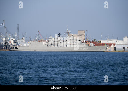 Thessaloniki, Griechenland. 9 Sep, 2018. Griechische Marine Fregatte F 452 "Hydra" Besuch der Hafenstadt Thessaloniki. "Hydra" ist eine MEKO 200 Fregatte und das Flaggschiff der griechischen Marine. Credit: Giannis Papanikos/ZUMA Draht/Alamy leben Nachrichten Stockfoto