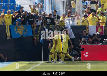 Spanien - September, 16.: Villarreal C.F. Ziel, während des Spiels zwischen A.D. Leganes v Villarreal vgl. für den Spieltag der 4. seasson von La Liga, im Estadio Municipal de Butarque am 16. September 2018 in Madrid, Spanien gespielt. Cordon drücken Sie Stockfoto