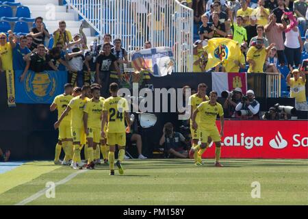 Spanien - September, 16.: Villarreal C.F. Ziel, während des Spiels zwischen A.D. Leganes v Villarreal vgl. für den Spieltag der 4. seasson von La Liga, im Estadio Municipal de Butarque am 16. September 2018 in Madrid, Spanien gespielt. Cordon drücken Sie Stockfoto