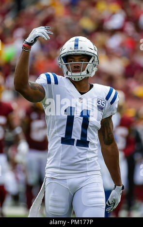 Landover, MD, USA. 16 Sep, 2018. Indianapolis Colts WR #11 Ryan Grant während einer NFL Football Spiel zwischen den Washington Redskins und die Indianapolis Colts am FedEx Feld in Landover, Md. Justin Cooper/CSM/Alamy leben Nachrichten Stockfoto