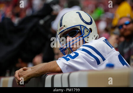 Landover, MD, USA. 16 Sep, 2018. Indianapolis Colts Lüfter während eines NFL Football Spiel zwischen den Washington Redskins und die Indianapolis Colts am FedEx Feld in Landover, Md. Justin Cooper/CSM/Alamy leben Nachrichten Stockfoto