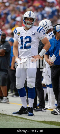 Landover, MD, USA. 16 Sep, 2018. Indianapolis Colts QB #12 Andrew Glück während einer NFL Football Spiel zwischen den Washington Redskins und die Indianapolis Colts am FedEx Feld in Landover, Md. Justin Cooper/CSM/Alamy leben Nachrichten Stockfoto