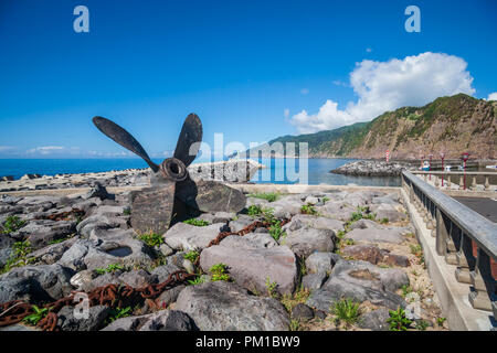 Povoacao sao Miguel Azoren Hafen Port Stockfoto