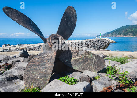 Povoacao sao Miguel Azoren Hafen Port Stockfoto
