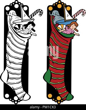 Ein Weihnachten Strumpf gestopft voll von präsentiert. Stock Vektor