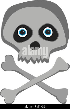 Vektor cartoon Skelett Schädel mit blauen furchtsamen Augen auf weißem Hintergrund. Halloween Symbol, Clip Art, digital design Element, Symbol, Zeichen Stock Vektor