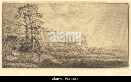 Landschaft mit zwei Bäumen (Paysage aux Deux arbres). Medium: Radierung und Kaltnadel. Museum: Nationalgalerie, Washington DC. Autor: Alphonse Legros. Stockfoto