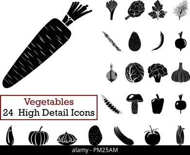 Satz von 24 Gemüse Symbole. Monochrome Farbgestaltung. Vector Illustration. Stock Vektor