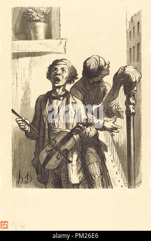 Les Chanteurs de Rue. Stand: 1862. Medium: holzstich. Museum: Nationalgalerie, Washington DC. Autor: Charles Maurand nach Honoré Daumier. Stockfoto