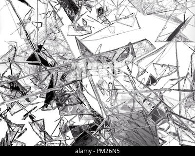 Stücke von Glas zerbrochen auf Weiß, 3D-Darstellung oder gerissen; 3D-Rendering Stockfoto
