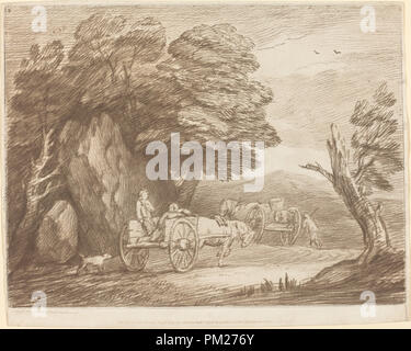 Bewaldete Landschaft mit zwei Land Karren und Zahlen. Stand: 1779/1780. Medium: Soft-Boden ätzen. Museum: Nationalgalerie, Washington DC. Autor: Thomas Gainsborough. Stockfoto