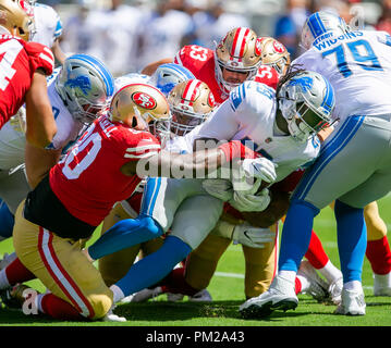 San Francisco, Kalifornien, USA. 16 Sep, 2018. Setember 16, 2018: Detroit Lions zurück laufen LeGarrette Blount (29), die in Aktion während der NFL Football Spiel zwischen den Detroit Lions und die San Francisco 49ers bei Levi's Stadion in Santa Clara, CA. Die 49ers besiegten die Löwen 30-27. Damon Tarver/Cal Sport Media Credit: Cal Sport Media/Alamy Live News Credit: Cal Sport Media/Alamy leben Nachrichten Stockfoto