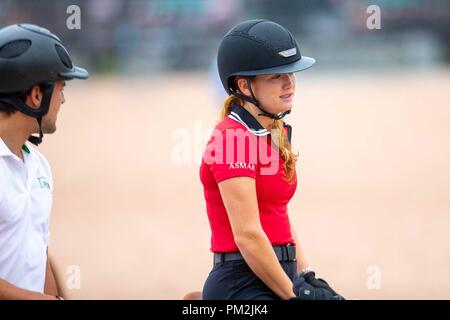 Tryon. North Carolina. USA. 17.September 2018. Kara Tschad. Können. Springen Übung. Tag 6. World Equestrian Games. WEG 2018 Tryon. North Carolina. USA. 17.09.2018. Credit: Sport in Bildern/Alamy leben Nachrichten Stockfoto