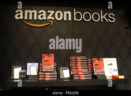 New York City, New York, USA. 17 Sep, 2018. Ein Blick auf das neue Buch "Angst: Trumpf in den Weißen' von Journalist/Autor Bob Woodward bei Amazon Bücher bei den Geschäften am Columbus Circle entfernt. Credit: Nancy Kaszerman/ZUMA Draht/Alamy leben Nachrichten Stockfoto