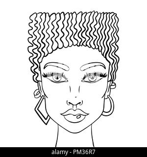 Doodle Mädchen Gesicht. Frauen portrait für Erwachsene Malbuch. Vector Illustration. Stock Vektor