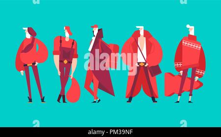 Mode Santa Claus eingestellt. mod Modische neue Jahr Großvater. Moderne Weihnachten Kostüm. Stilvolle Kleidung. Trendy Hipster. Modische Mann Stock Vektor