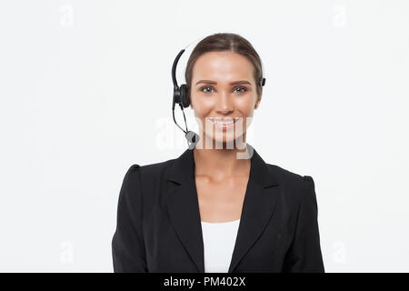 Lächelnde Frau mit Mikrofon Stockfoto