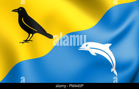 3D-Flagge von Tywyn (Gwynedd, Wales). 3D-Darstellung. Stockfoto