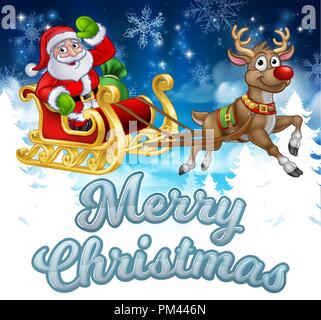 Santa Sleigh Frohe Weihnachten Cartoon Hintergrund Stock Vektor