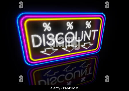 Großen Diskont Licht Neon. Werbebanner für Schwarzer Freitag Förderung 3D-Abbildung. Stockfoto