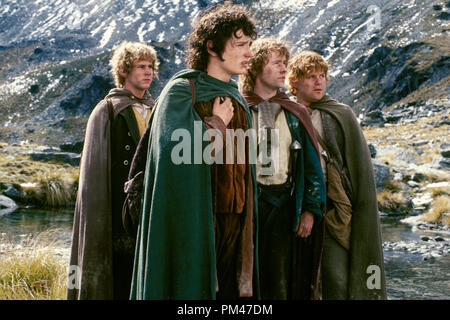 Newline Bilder präsentiert "Der Herr der Ringe: Die Gefährten", Dominic Monaghan, Elijah Wood, Billy Boyd, Sean Astin © 2001 Neue Linie Stockfoto