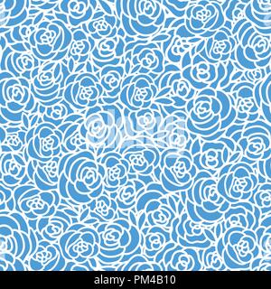 Vektor Winter nahtlose Muster. Blumen Rosen hand Zeichnung weiße Abbildung auf blauem Hintergrund isoliert. Stock Vektor