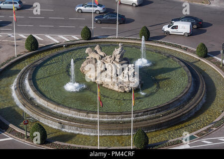 MADRID, Spanien - 24. JANUAR 2018: Panoramablick auf die Stadt von Madrid von Cybele Palast (Palacio de Cibeles), Spanien Stockfoto