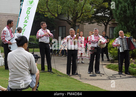 Bulgarische Musik auf traditionellen Instrumenten und Folk Songs während Bulgarien Festival in Munakata globale Arena, Fukuoka, Japan 2018 Stockfoto