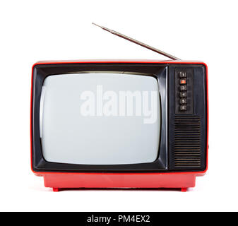 Vintage red Fernseher auf weißem Hintergrund Stockfoto