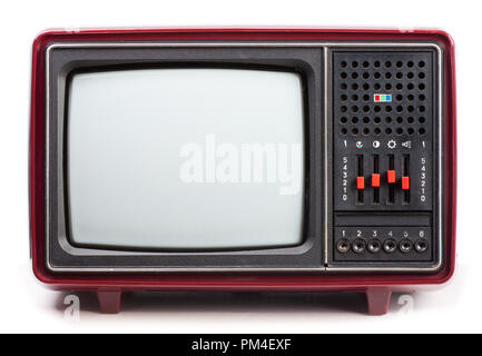 Vintage red Fernseher auf weißem Hintergrund Stockfoto