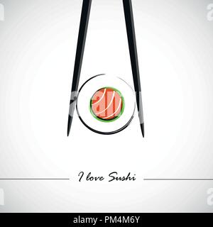 Betrieb Sushi mit Lachs mit Stäbchen Vektor-illustration EPS 10. Stock Vektor