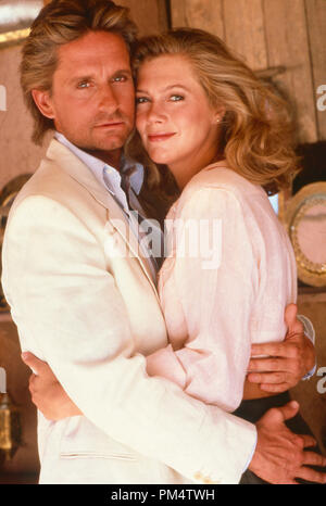 Michael Douglas und Kathleen Turner in einer Werbung Foto für "Jewel of the Nile" 1985. Stockfoto