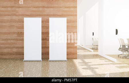 Zwei rollen Sie oben im Büro Halle 3D-Rendering Stockfoto