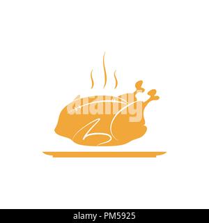 Vector Orange hot thanksgiving Truthahn an der Platte. Hand gezeichnete Skizze einfach Türkei Stock Vektor