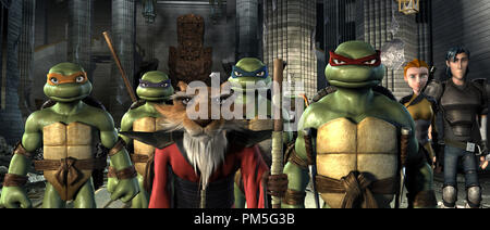 Studio Werbung immer noch von "Tmnt (Teenage Mutant Ninja Turtles") Michelangelo, Donatello, Meister Splinter, Leonardo, Raphael, April O'Neil und Casey Jones © 2007 Warner Datei Referenz # 307381858 THA nur für redaktionelle Verwendung - Alle Rechte vorbehalten Stockfoto