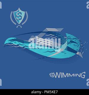 Stripy Schwimmer Sportler in Aktion Stock Vektor