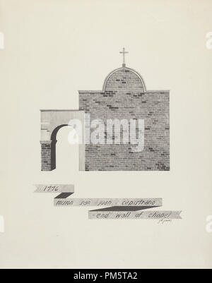 Mision San Juan Capistrano - Ende der Kapelle an der Wand. Stand: 1935/1942. Maße: gesamt: 31,8 x 25,1 cm (12 1/2 x 9 7/8 in.). Medium: Lithographie auf Webte Papier. Museum: Nationalgalerie, Washington DC. Autor: James Jones. Stockfoto