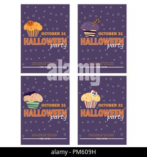 Hintergrund mit Halloween Cupcake - Einladung zur Party oder Grußkarte Stock Vektor