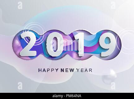 2019 Kreative happy new year Karte auf Papier Stil für Ihre saisonale Urlaub Flyer, Grüße und Einladungen Karten und Weihnachten themed herzlichen Glückwunsch und Banner. Vector Illustration. Stock Vektor