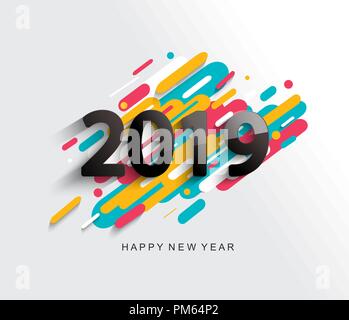 Kreative Frohes neues Jahr 2019 Karte auf modernen Hintergrund für den saisonalen Urlaub Flyer, Grüße und Einladungen Karten und Weihnachten themed herzlichen Glückwunsch und Banner. Vector Illustration. Stock Vektor