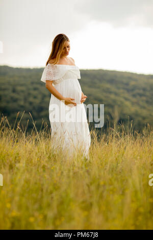 Junge schwangere Frau Entspannung in der freien Natur im Sommer Tag Stockfoto